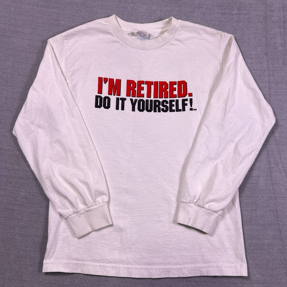 Alstyle I'm Retired Funny Long Sleeve Graphic T-Shirt Mens Size S White Cotton